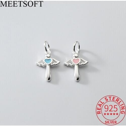 MEETSOFT Trendy 925 Sterling Silver Blue and Pink Angel Charms of DIY Handmade Jewelry Necklace Deocration Bracelet Accessory