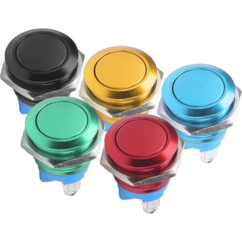 Metal Button Switch Stainless Steel 16mm Flat Round Head Waterproof Self-Reset Power 220V Push Switch