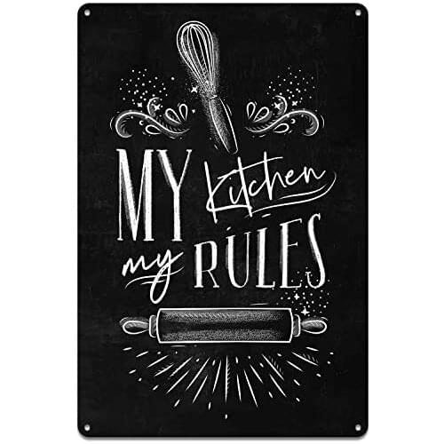 Metal Wall Sign My Kitchen My Rules Home Kitchen Art Wall Decoration Old-fashioned Retro Art Metal Plate 8X12 Inches