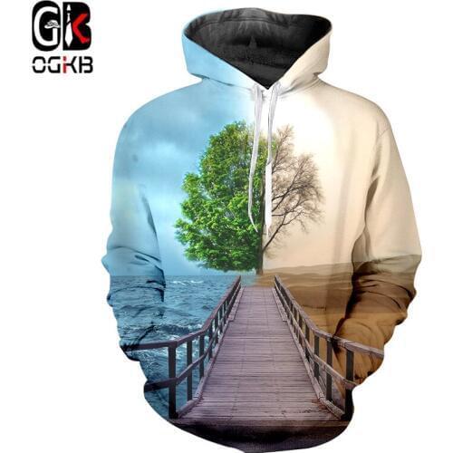 OGKB Fall Winter Mens Hiphop Streetwear Tracksuits Long Sleeve O-neck Pullovers Print Marine Desert Tree 3D Sweatshirt Hoodies
