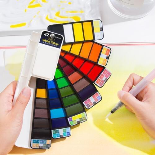 18/25/33/42 Colors Solid Watercolor Set Collapsible Water Color Paint Water Brush Creative Pigment for Drawing Stationery