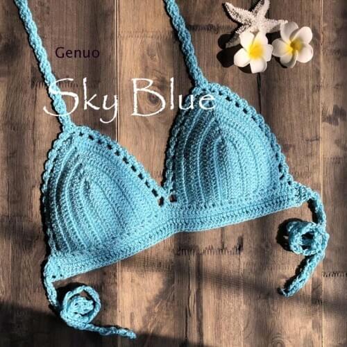 Solid Bikinis Mujer Swimsuit Crochet Red Bikini Top Knit Sexy Bikinis Womens Swimming Bra Large Female Swimwear S - Xl New