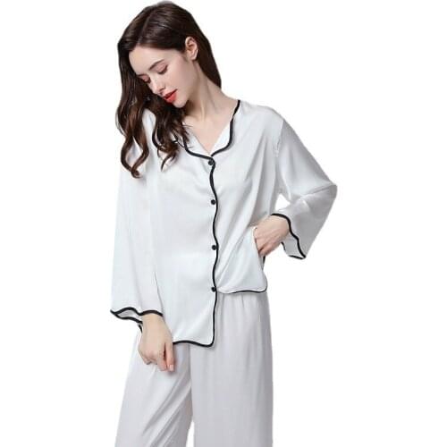 BALDAUREN Pajamas Women Thin Ice Silk Long-Sleeved Imitation Silk Spring And Autumn Cardigan Home Service Two-Piece Suit