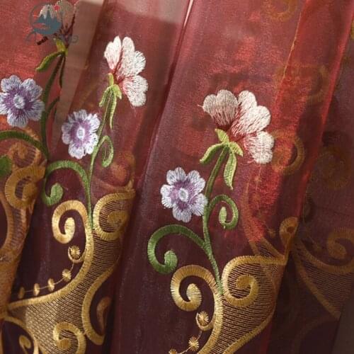 AS European luxury atmospheric embroidery translucent American floor-to-ceiling windows Curtains for Living dining room bedroom