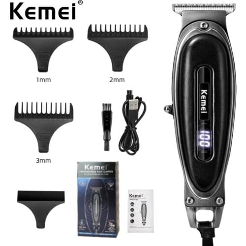 KEMEI Mens Cordless Hair Clipper LED Digital Display Rechargeable Electric Hair Trimmer T-shaped Blade Hair Cutting Machine 45G