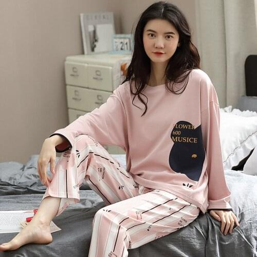 6535 Cotton Pocket Pullover Long Sleeve Trousers Pajama Jammies Autumn Winter Girl Lady Womens Sleepwear Nightwear Pyjamas NLZM