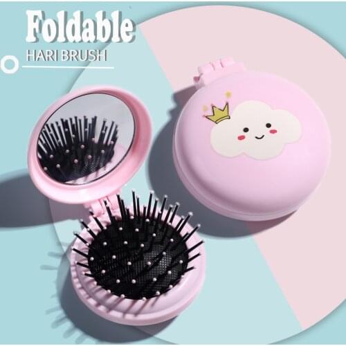 Pink Folding Comb Mirror Massage Unicorn Hair Bursh Small Air Cushion Mirror Comb Hairdressing Comb Portable Travel Air Bag Comb