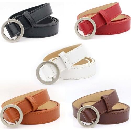 Women PU Leather Belt Fashion Round Metal Buckle Female Leisure Dress Jeans Wild Without Pin Strap Lady Adjustable Belts