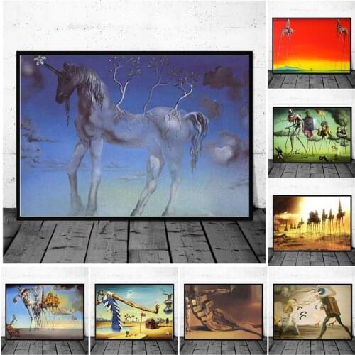 Retro Psychedelic Painting Salvador Dali Surrealism Canvas Painting Poster and Prints Wall Art Abstract Pictures for Home Decor
