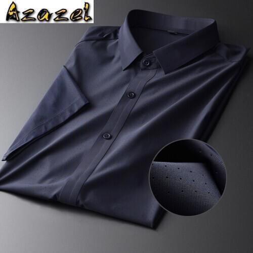 Azazel Summer Mens Shirts Luxury Short Sleeve Solid Color Casual Mens Dress Shirts Plus Size 4xl Fashion Slim Fit Male Shorts