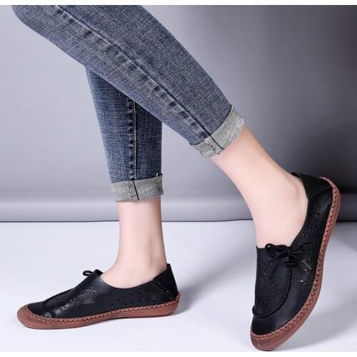 Summer Fashion Womens Flat Shoes Comfortable and Breathable Hollow Leather Sandals Hand-stitched Plus Size Women Shoes 44 45 46