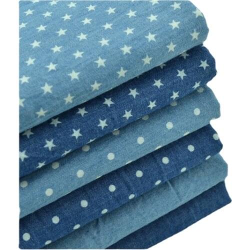 Width 59inch Thin 100% Cotton Denim Fabric Star Dot Pattern Thirt Trousers Manual Cloth Stonewashing