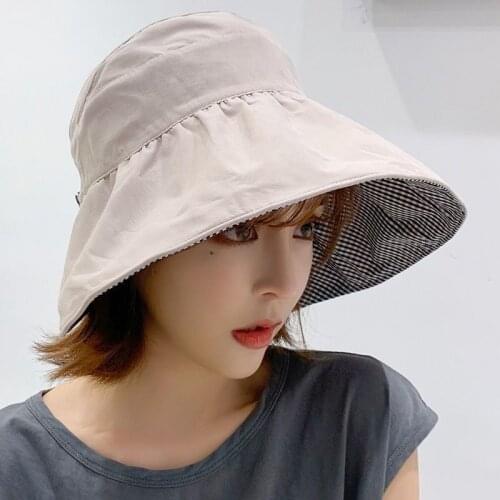 Womens Double-sided Fisherman Big Brim Sun Hat Empty Top Hats Fashion Foldable Parent-child Sun Hats