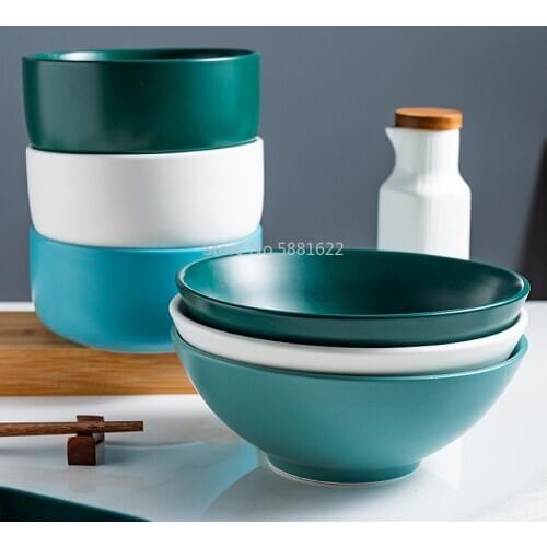 Nordic Bowl Noodle Bowl Salad Bowl Hat Bowl Breakfast Bowl Soup Bowl Large Large Size Creative Household Tableware Dark Green