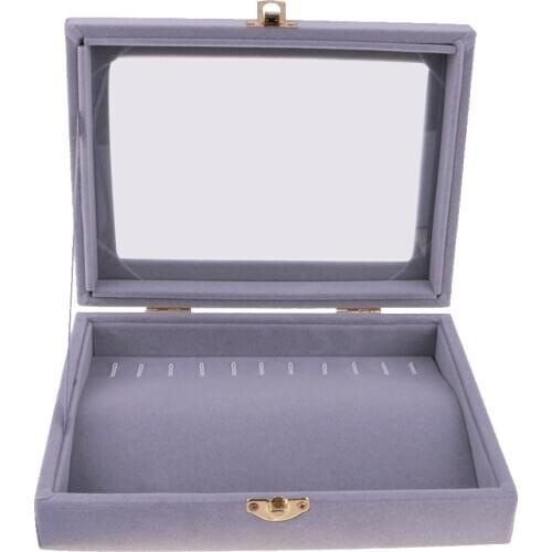 Glass Top 10 Hooks Necklace Storage Box Velvet Jewelry Tray Display Box Storage Stackable