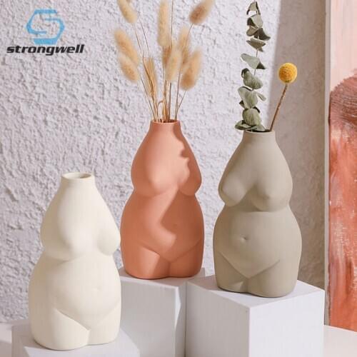 Strongwell Ceramic Woman Body Art Vase Flower Arrangement Decoration Ornaments TV Cabinet Display Furnishings Artware Crafts