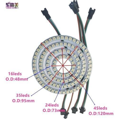 DC5V ws2812b led Pixels Light 16/24/35/45 leds SMD5050 RGB Individual Addressable Ring Round Lamp Development Board for toy cars