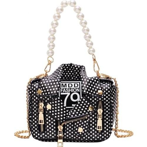 Trend Black and White Polka Dot Jacket Design Pearl Handle Women Casual Handbag Shoulder Bag Crossbody Bag Female Bolsa Totes