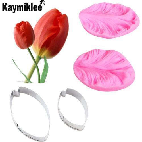 Tulip Flower Petal Veiner &Cutter Silicone Mould Fondant Mold Cake Decorating Tools ,Gumpaste Sugarcraft Mold CS166
