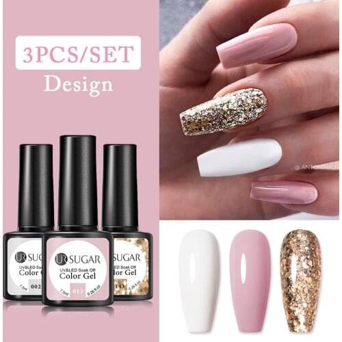 UR SUGAR 3pcs Nail Gel Polish Set Glitter Color Varnishes Hybrid All For Nail Art Design Manicure Semi Permanent Base Top Coat