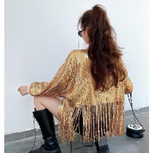 2020 Fashion Women Tassel Glitter Sequins Jacket Feme Streetwear Autumn Loose Short Zipper Coat