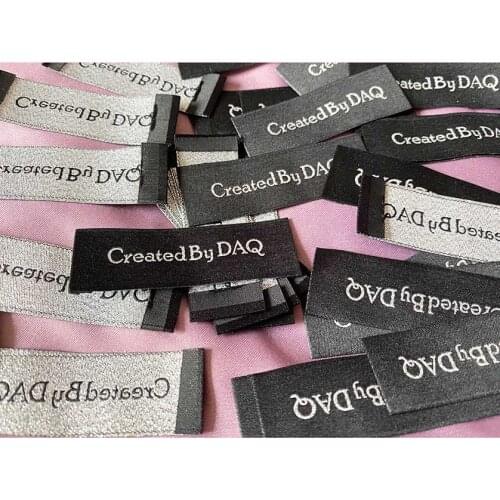 Custom High density silver thread Woven Label main label damask label Embroidery Tags for Garment Bags DIY Sewing Accessories