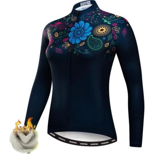Winter Cycling Jersey Women Thermal Fleece Long Sleeve Bike Jersey MTB Bicycle Jacket Windproof Cycling Shirt Camisa Ciclismo