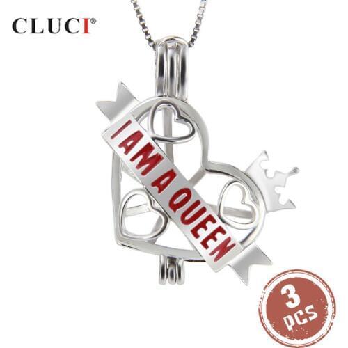 CLUCI 3pcs 925 Sterling Silver Heart Shaped Pendant for Women Gift Real Silver 925 Pearl Locket Pendant SC233SB