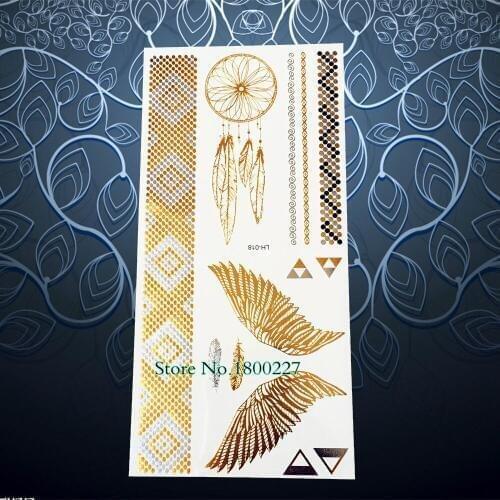 1PC hot temporary tattoo gold wing feather metallic dreamcatcher design waterproof bracelet tattoo sticker dream catcher PLH18