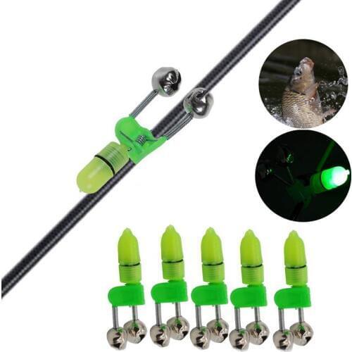 2Pcs LED Fishing Rod Bite Alarm Bell Night Fishing Rod Tip Indicator Alarm Fishing Accessories Clip On Tackle Tool with Battery