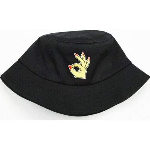 2021 Ok Gesture Embroidery Cotton Bucket Hat Fisherman Hat Outdoor Travel Hat Sun Cap Hats for Men and Women 296