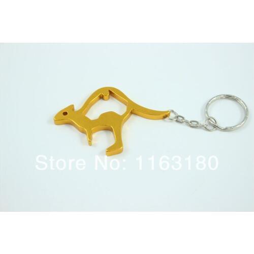 24 Pcs/lot good quality Kangaroo shape Metal Bottle Opener Can opener with Keyring Keychain Promotional Gift--Free shipping