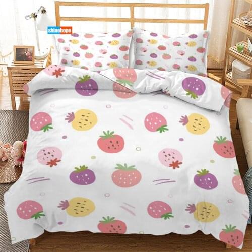 3 Pcs Luxury Duvet Cover Set Fashion Red Strawberry Pattern Bedding Sets Comforter Duvet Cover Pillowcase Home Textiles