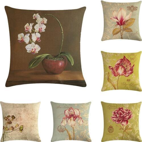 45x45cm Flower Pillow Case Cotton Linen Cushion Cover Office Sofa Car Vintage Throw Pillowcase plant Home Decor