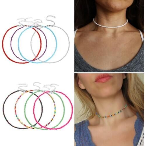 8Pcs Bohemia Seed Bead Summer 15inch Short Chokers Kit Multi-Colors Beaded Chain Necklace Kit for Women Fashion Jewelry