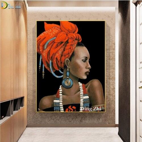 African Black Woman With Red Kerchief 5D Diy Diamond Painting Full Drill Mosaic Picture Rhinestones Embroidery Cross Stitch