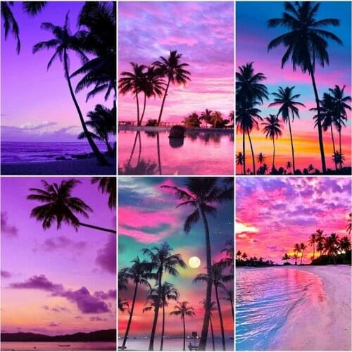 5D DIY Diamond Painting Landscape Full Round Drill Diamond Embroidery Seaside Cross Stitch Sunset Decoration Home gift