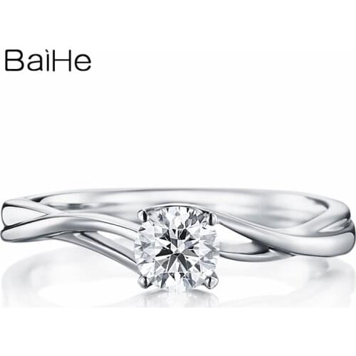 BAIHE Solid 10K White Gold(AU417) Certified 0.25ct Round 100% Moissanite Engagement Trendy Wedding Women Gift Fine Jewelry Ring