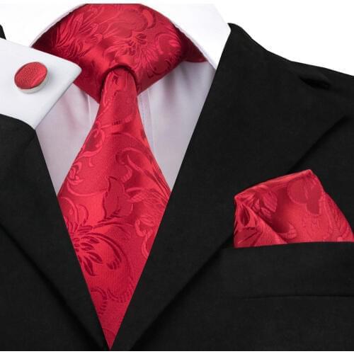 C-306 Hi-Tie Bright Red Mens' Tie Set Floral Jacquard Woven Silk Ties for Men Business Wedding Party 8.5cm Classic Corbatas