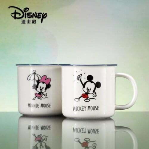 Disney Mickey Minnie Cup Cute Cartoon Childrens Ceramic Cup with Lid Milk Cup Mark Cup