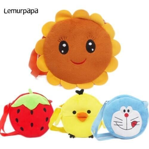 Children Plush Backpack Boy Girl Cartoon Cross Body Duck Doraemon Cute Funny Anti-lost Shoulder Bag Rope Zipper Messenger Bag