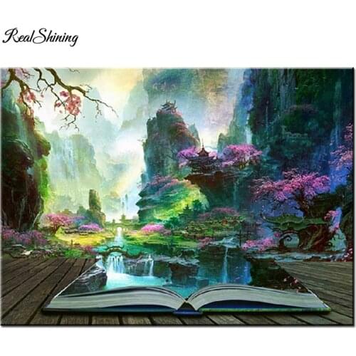 Diy Diamond Painting Full Square Round Mosaic Rhinestone Embroidery Cross Stitch Fantasy book forest waterfall scenery T383