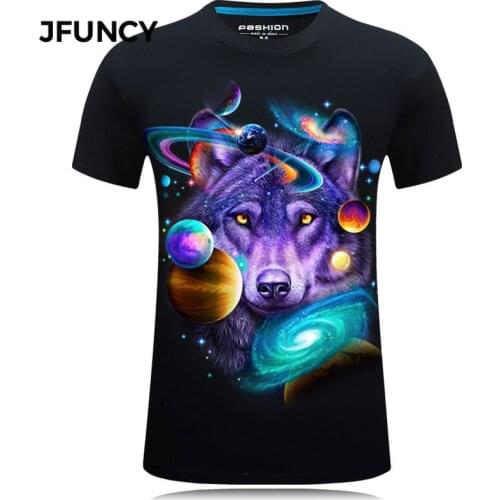 JFUNCY Wolf Printed 3D Tshirt Men Graphic T Shirts Summer Short Sleeve Streetwear Male Tee Top Cotton Casual Gothic Man Clothing