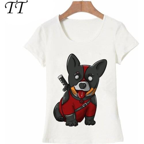 Funny Deadpool corgi cartoon design T-Shirt womens fashion summer Tops cute dog printing female Tees cute girl anime t-shirt
