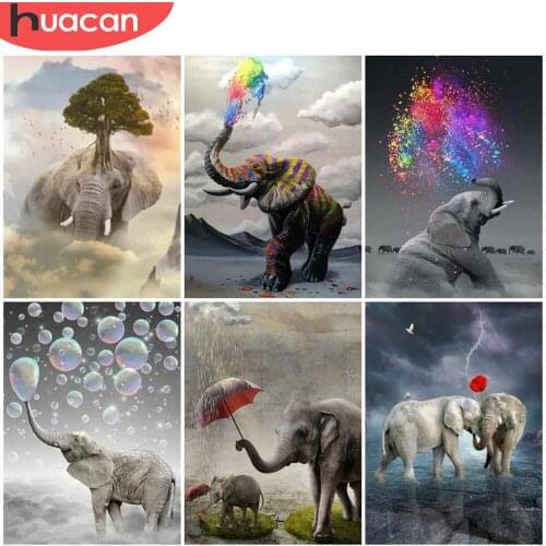 HUACAN Diamond Painting Elephant Kits Full Drill Home Art Diamond Embroidery Mosaic Animal Cross Stitch Wall Sticker