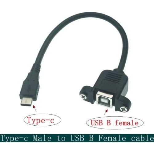 Cable 0.2m 50cm 1.0m USB 2.0 B Female Socket Printer Panel Mount With Screw Hole to USB Type-C 3.1 Male Cable Adaoter Connector