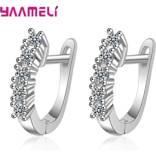 Korean U Shape Earrings S925 Sterling Silver Bling White Topaz Zircon Stone Hoop Earrings for Women Fashion Jewelry New