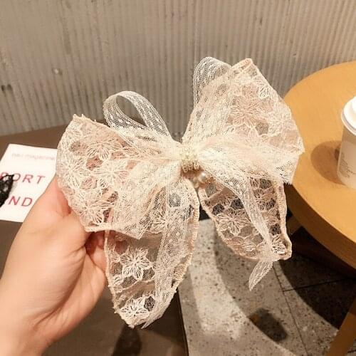 Korean Bow Lace Hair Clip for Girls Women Pearl Ribbon Hairclips Spring Clip Hair Bows Hair Barrettes for Women Hair Accessories