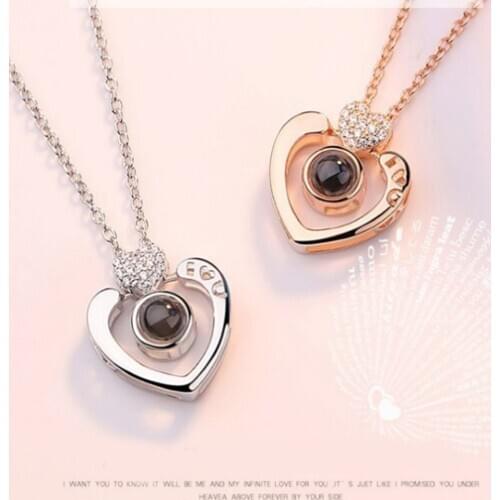 Alloy Love Pendant 100 Languages I Love You Shaking Sounds with Projection Clavicle Chain Sweater Necklace
