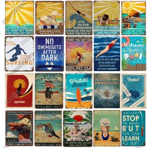 Swimming Beach Metal Tin Sign,Live In The Sunshine Swim In The Sea,Retro Wall Decor for kithchen Bathroom Bar Cafe Pub Outdoor